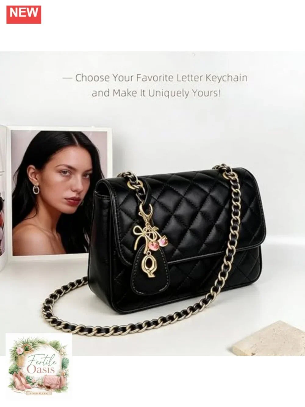 Gold Plated Initial Keychain with Bow and Cherry Charms - Trendy Bag Purse